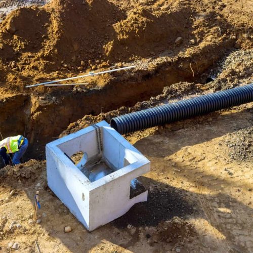 Construction site was completed with installation of drainage concrete collectors, manholes, wells
