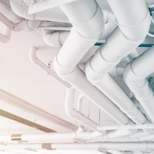 Drain pipe watering system, Water tube construction engineering clean new in modern building.